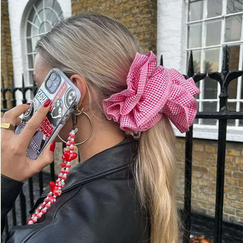 Small Design Hair Scrunchies For Woman Summer Cute Four Layer Plaid Headwear Pure Cotton Edge Extra Large Intestinal Hair Loop - KIMLUD