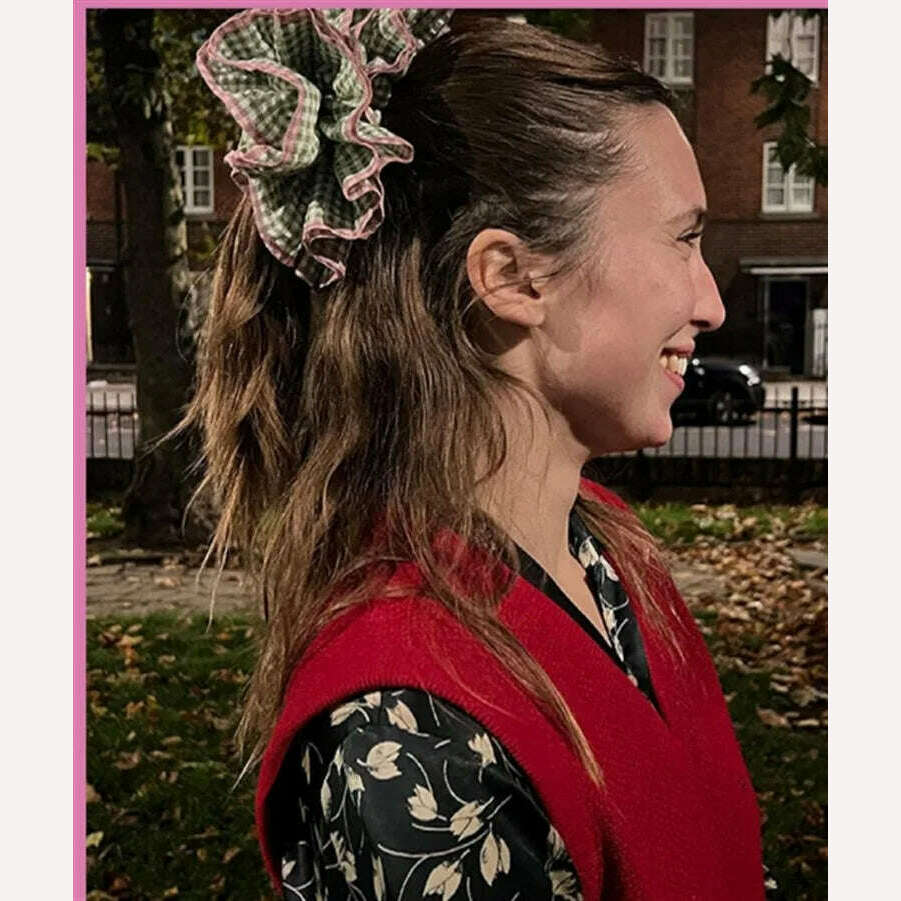 KIMLUD, Small Design Hair Scrunchies For Woman Summer Cute Four Layer Plaid Headwear Pure Cotton Edge Extra Large Intestinal Hair Loop, KIMLUD Womens Clothes