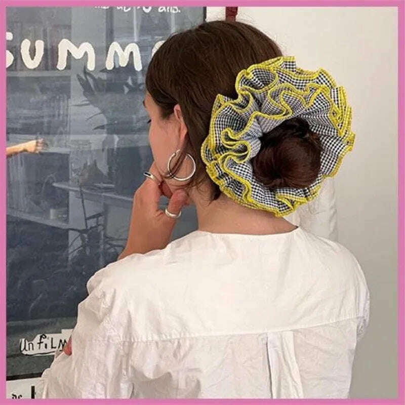 KIMLUD, Small Design Hair Scrunchies For Woman Summer Cute Four Layer Plaid Headwear Pure Cotton Edge Extra Large Intestinal Hair Loop, KIMLUD Womens Clothes