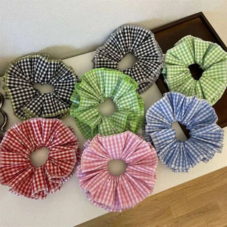 Small Design Hair Scrunchies For Woman Summer Cute Four Layer Plaid Headwear Pure Cotton Edge Extra Large Intestinal Hair Loop - KIMLUD