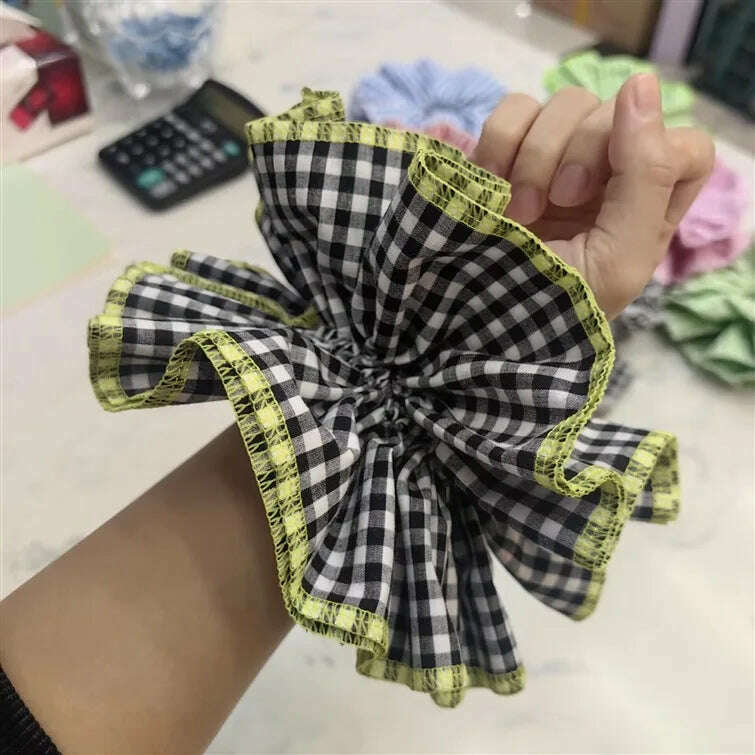 Small Design Hair Scrunchies For Woman Summer Cute Four Layer Plaid Headwear Pure Cotton Edge Extra Large Intestinal Hair Loop - KIMLUD