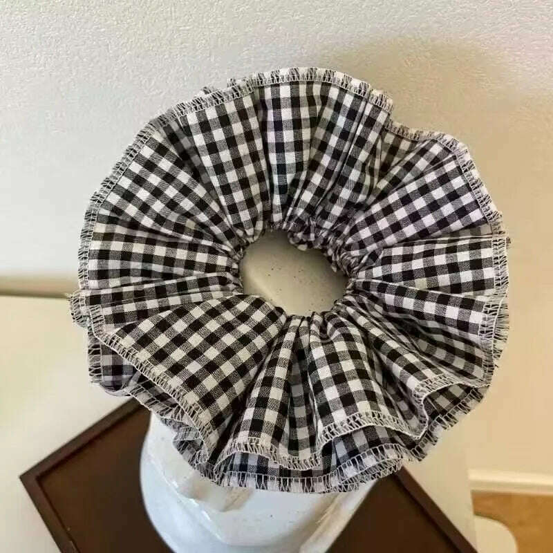 Small Design Hair Scrunchies For Woman Summer Cute Four Layer Plaid Headwear Pure Cotton Edge Extra Large Intestinal Hair Loop - KIMLUD