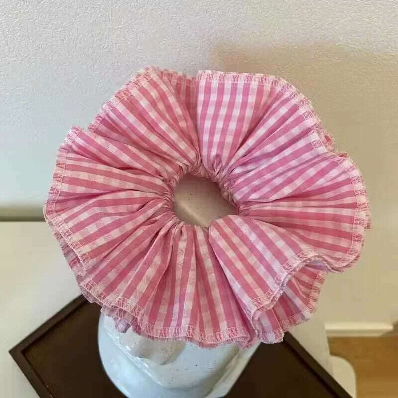 Small Design Hair Scrunchies For Woman Summer Cute Four Layer Plaid Headwear Pure Cotton Edge Extra Large Intestinal Hair Loop - KIMLUD
