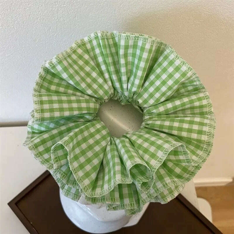 Small Design Hair Scrunchies For Woman Summer Cute Four Layer Plaid Headwear Pure Cotton Edge Extra Large Intestinal Hair Loop - KIMLUD