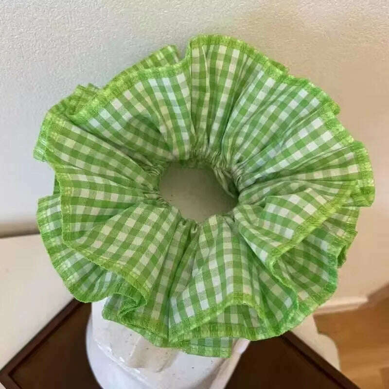 Small Design Hair Scrunchies For Woman Summer Cute Four Layer Plaid Headwear Pure Cotton Edge Extra Large Intestinal Hair Loop - KIMLUD