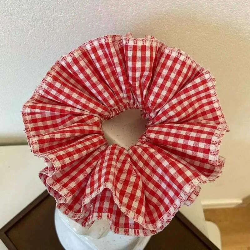 Small Design Hair Scrunchies For Woman Summer Cute Four Layer Plaid Headwear Pure Cotton Edge Extra Large Intestinal Hair Loop - KIMLUD
