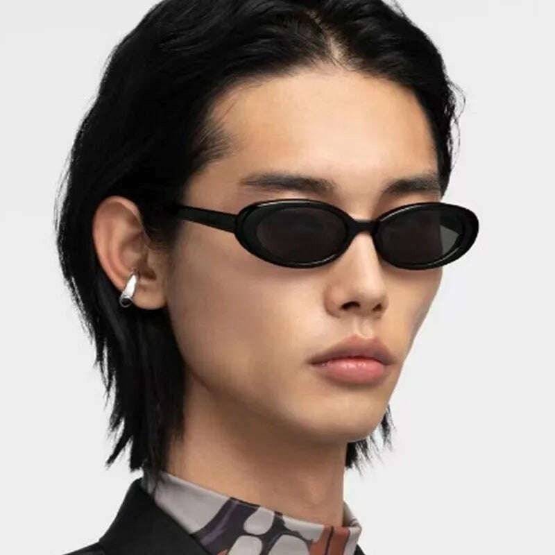 KIMLUD, Small Frame Vintage Sunglasses Man Brand Designer Sun Glasses Male Fashion Shades Oval Mirror Black Retro Oculos De Sol, KIMLUD Womens Clothes