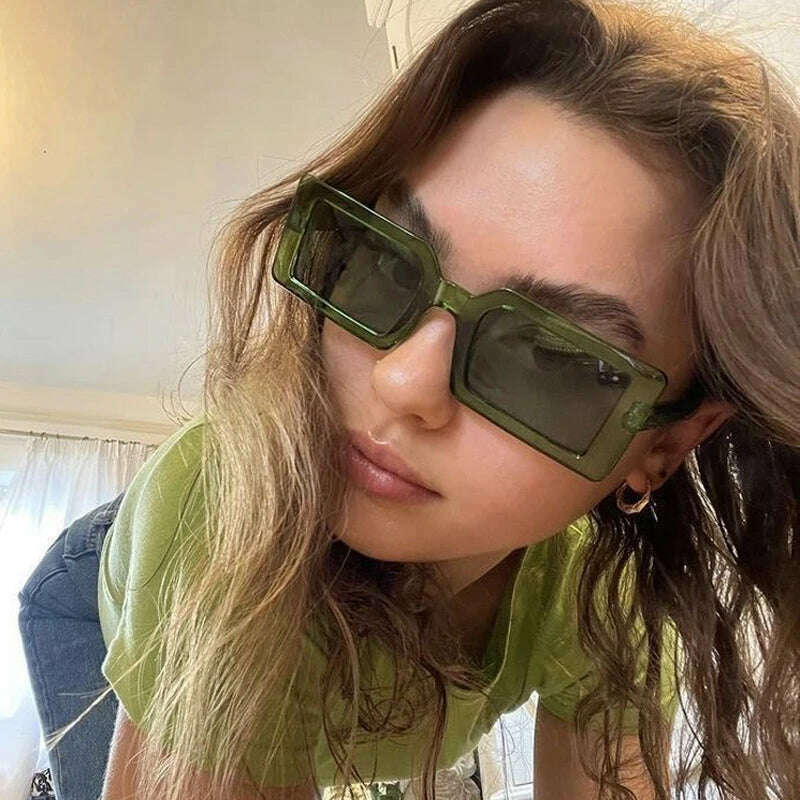 Small Rectangular Woman's Sunglasses Retro Brand Designer Sun Glasses Square Vintage Zonnebril Dames Lenses Decorative - KIMLUD