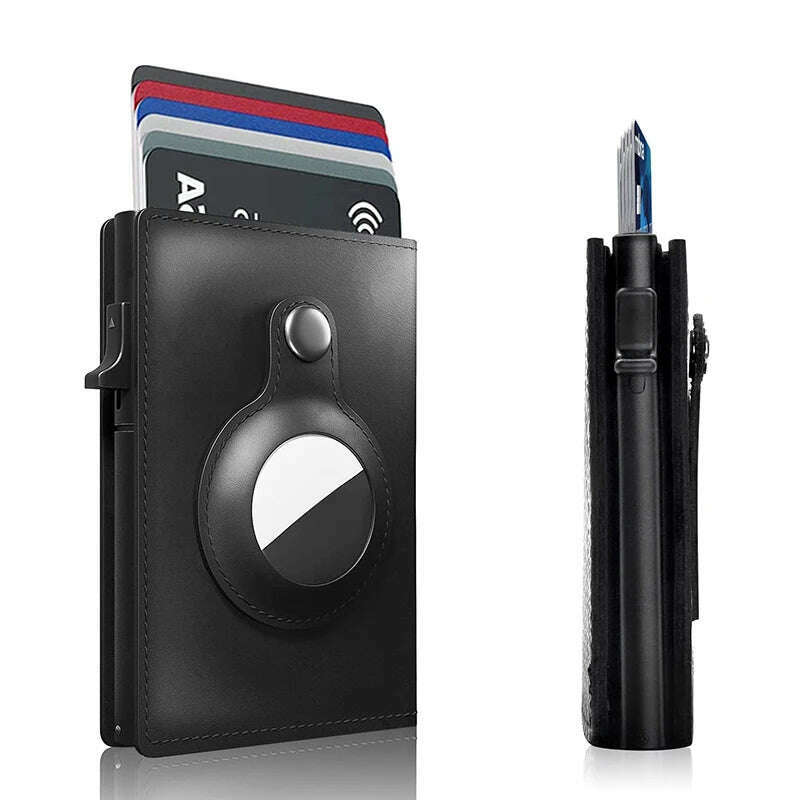 Smart Wallet for Airtag Apple Crazy Horse Genuine Leather Cash Credit Card Men Wallet Slim Design Airtags Holder - KIMLUD
