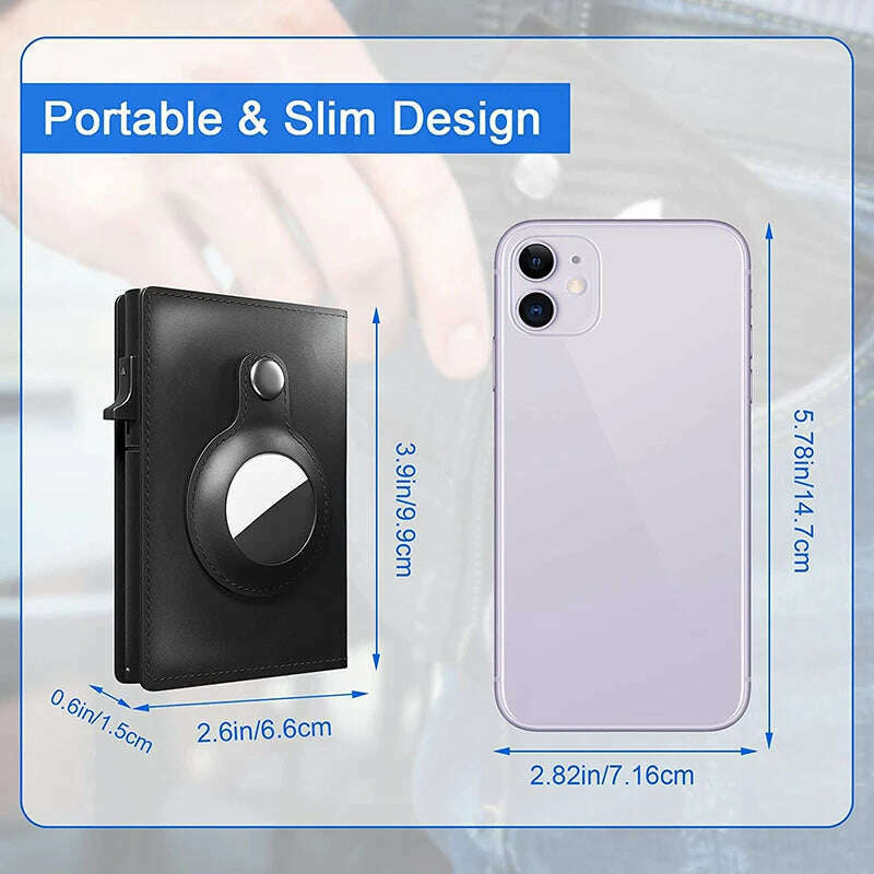 Smart Wallet for Airtag Apple Crazy Horse Genuine Leather Cash Credit Card Men Wallet Slim Design Airtags Holder - KIMLUD