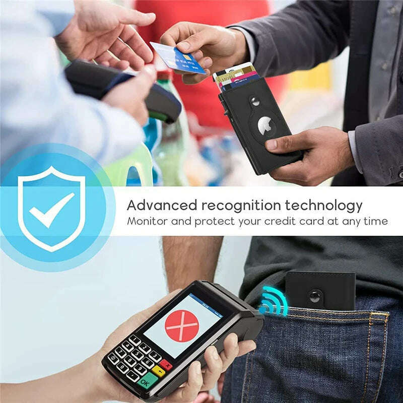 Smart Wallet for Airtag Apple Crazy Horse Genuine Leather Cash Credit Card Men Wallet Slim Design Airtags Holder - KIMLUD