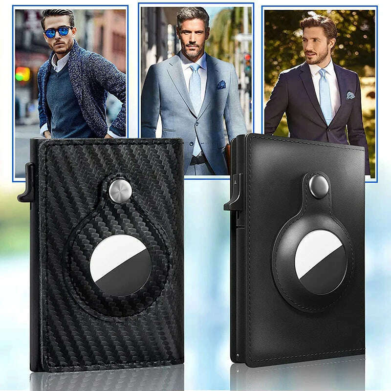 Smart Wallet for Airtag Apple Crazy Horse Genuine Leather Cash Credit Card Men Wallet Slim Design Airtags Holder - KIMLUD