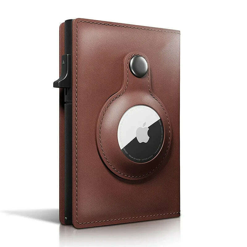 Smart Wallet for Airtag Apple Crazy Horse Genuine Leather Cash Credit Card Men Wallet Slim Design Airtags Holder - KIMLUD