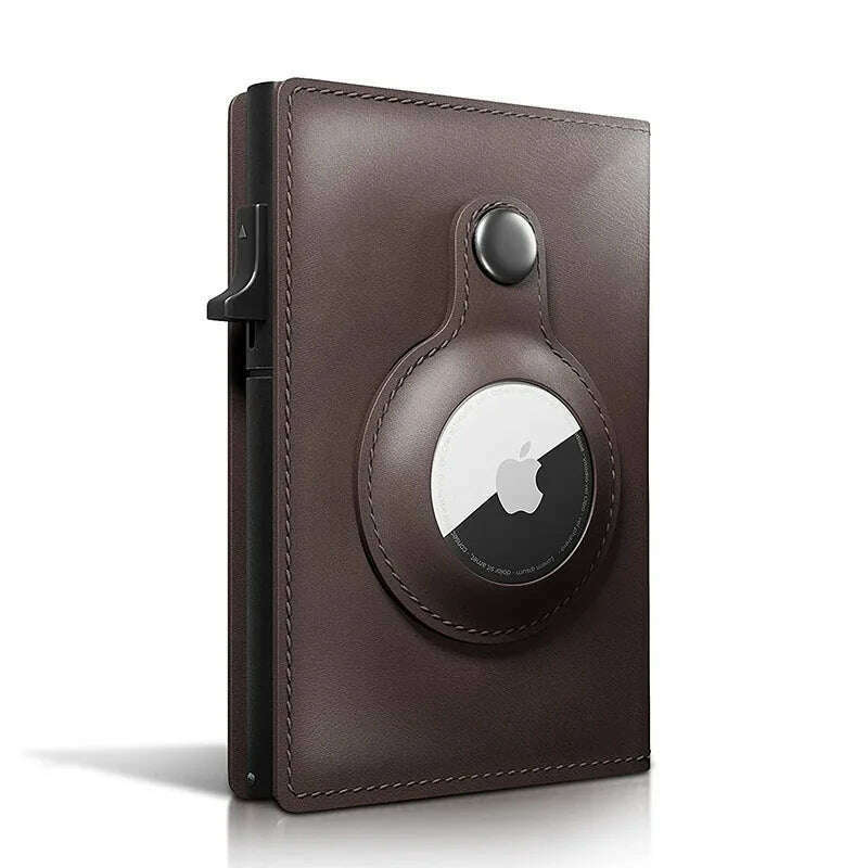 Smart Wallet for Airtag Apple Crazy Horse Genuine Leather Cash Credit Card Men Wallet Slim Design Airtags Holder - KIMLUD
