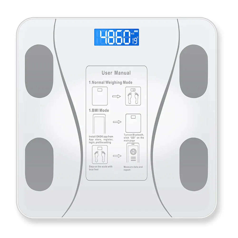 KIMLUD, Smart Weighing Scale Bluetooth-compatible lichaamsvet intelligente Electronic Intelligent Weight Loss Body Fat Scale Balances, White / CHINA, KIMLUD Women's Clothes