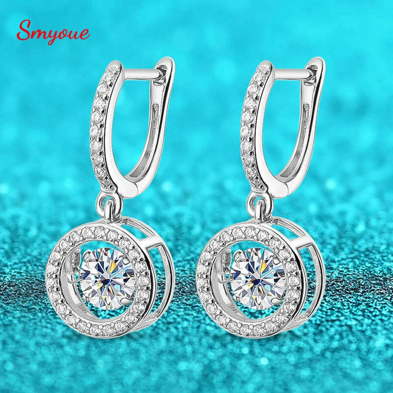 KIMLUD, Smyoue White Gold Plated 0.5/1CT Moissanite Drop Earring for Women Sparkling Beating Heart Earring S925 Sterling Silver Jewelry, 1CT and 1CT, KIMLUD Womens Clothes