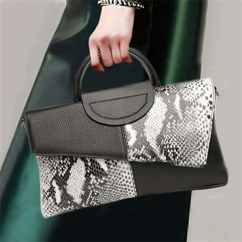 KIMLUD, Snake Pattern Genuine Leather Bag Women Vintage Cow Leather Tote Handbag Small Ladies Cowhide Shoulder Or Crossbody Bag, KIMLUD Womens Clothes