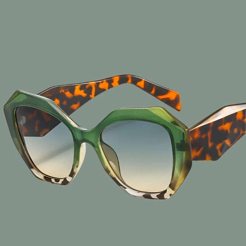 SO&amp;EI Fashion Oversized Polygon Cat Eye Sunglasses Women Retro Colorful Leopard Shades UV400 Men Gradient Sun Glasses - KIMLUD