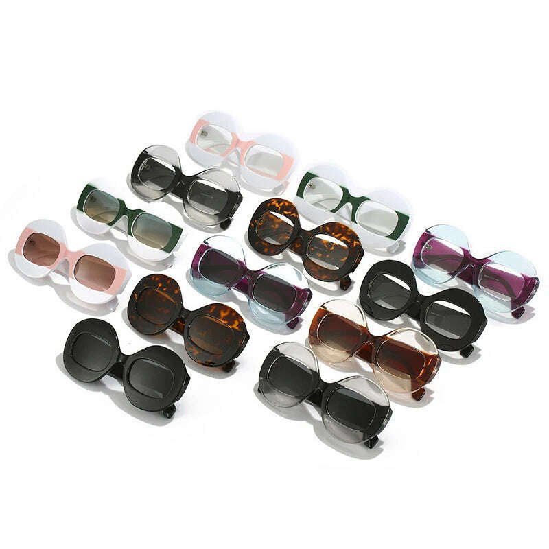 SO&amp;EI Fashion Round Contrast Color Women Sunglasses Retro Oval Clear Gradient Lens Shades UV400 Men Trending Punk Sun Glasses - KIMLUD