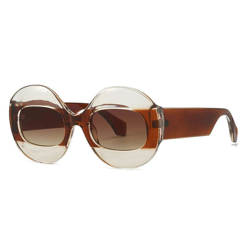 SO&amp;EI Fashion Round Contrast Color Women Sunglasses Retro Oval Clear Gradient Lens Shades UV400 Men Trending Punk Sun Glasses - KIMLUD