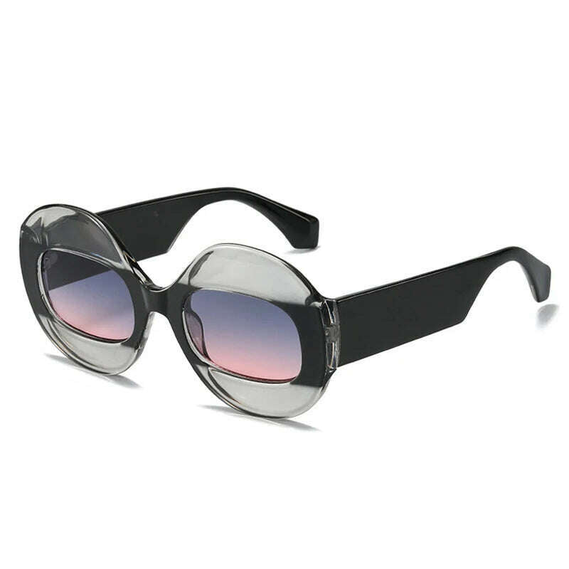SO&amp;EI Fashion Round Contrast Color Women Sunglasses Retro Oval Clear Gradient Lens Shades UV400 Men Trending Punk Sun Glasses - KIMLUD
