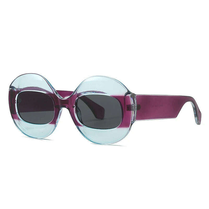 SO&amp;EI Fashion Round Contrast Color Women Sunglasses Retro Oval Clear Gradient Lens Shades UV400 Men Trending Punk Sun Glasses - KIMLUD
