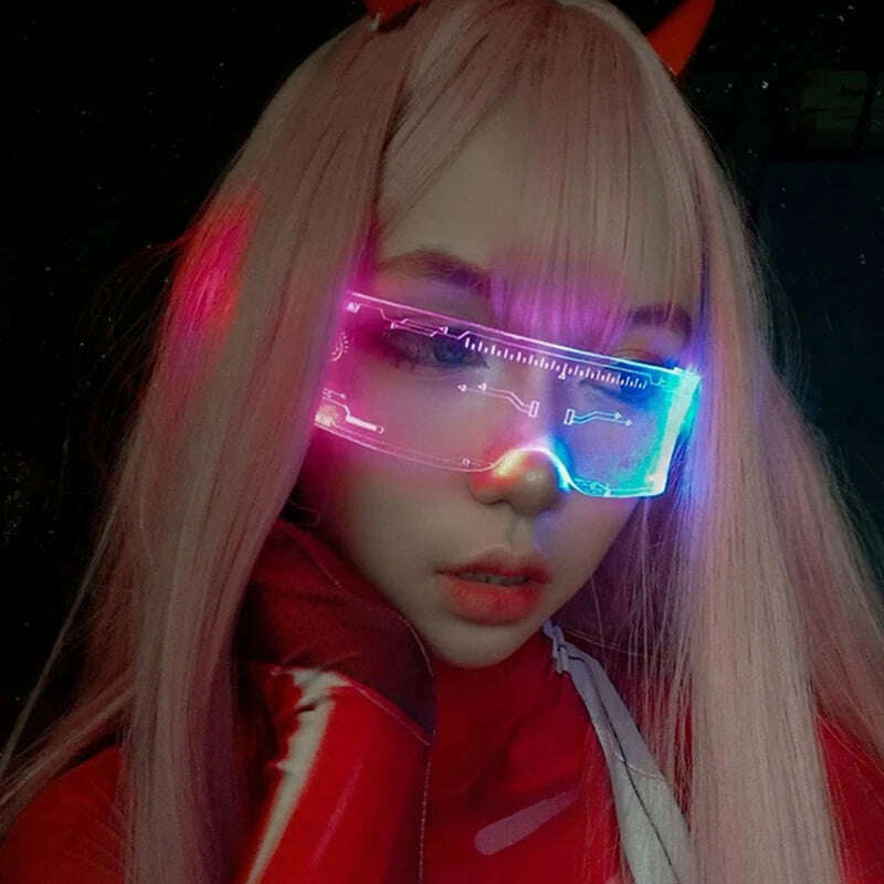 KIMLUD, SO&amp;EI LED Luminous Sunglasses Vintage Punk Goggles Men Women Fashion Party Christmas Colorful Light Up Glasses Shades UV400, KIMLUD Womens Clothes