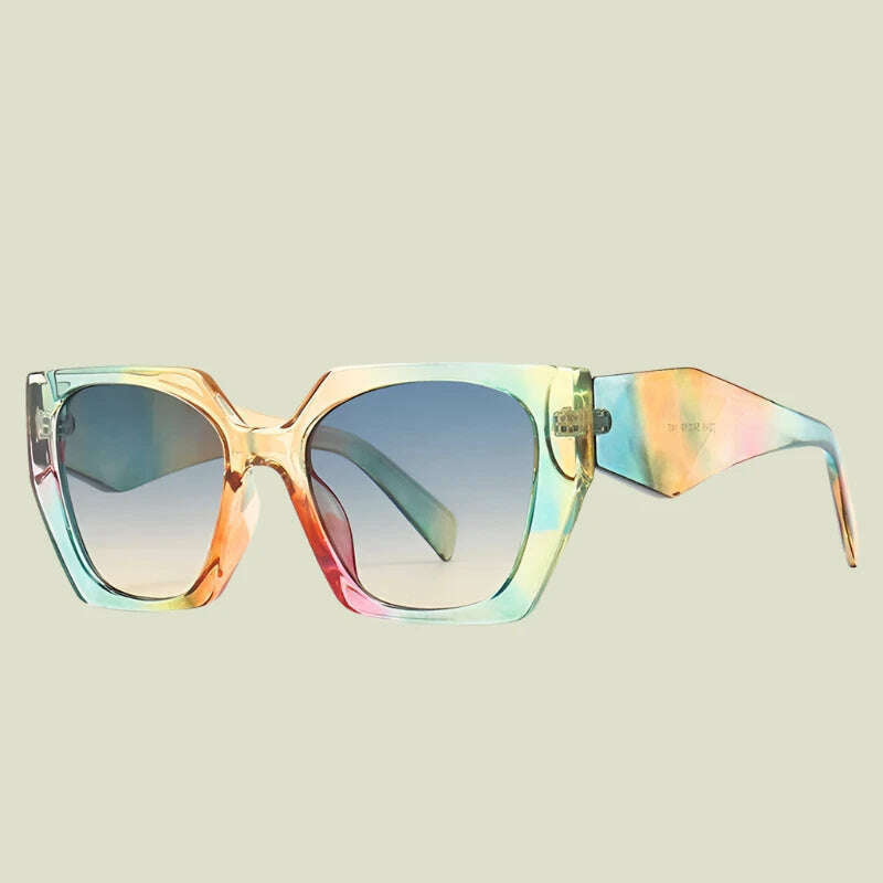 SO&amp;EI Retro Polygon Cat Eye Colorful Sunglasses Women Fashion Brand Designer Clear Gradient Shades UV400 Men Sun Glasses - KIMLUD
