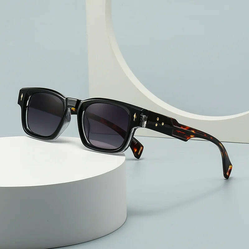 KIMLUD, SO&EI Retro Square Sunglasses Women Fashion Brand Designer Gradient Shades UV400 Men Trending Rivets Punk Sun Glasses, KIMLUD Womens Clothes