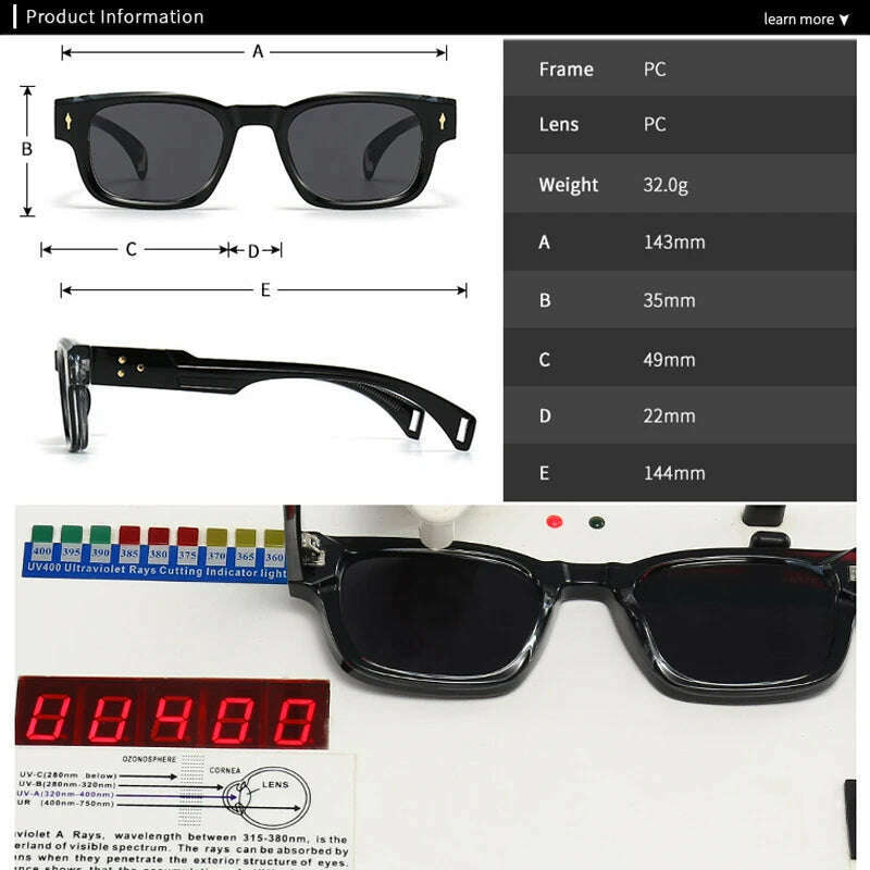 KIMLUD, SO&EI Retro Square Sunglasses Women Fashion Brand Designer Gradient Shades UV400 Men Trending Rivets Punk Sun Glasses, KIMLUD Womens Clothes