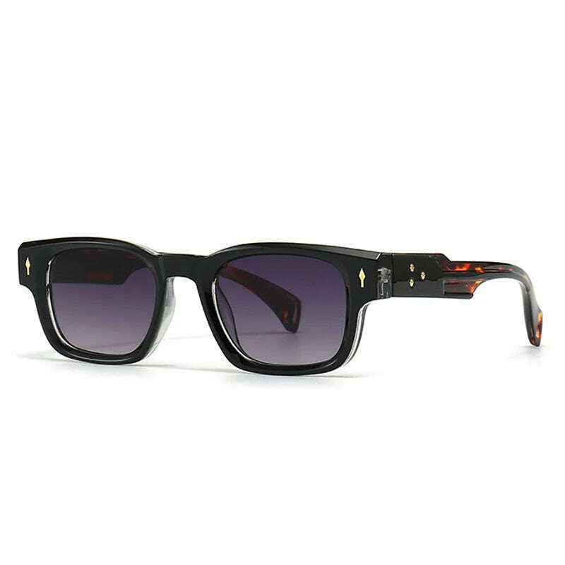 KIMLUD, SO&EI Retro Square Sunglasses Women Fashion Brand Designer Gradient Shades UV400 Men Trending Rivets Punk Sun Glasses, Black leopard grey / As the picture, KIMLUD APPAREL - Womens Clothes