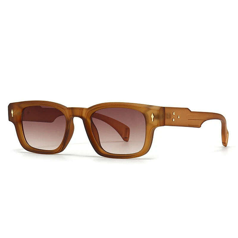 KIMLUD, SO&EI Retro Square Sunglasses Women Fashion Brand Designer Gradient Shades UV400 Men Trending Rivets Punk Sun Glasses, Tea tea gradient / As the picture, KIMLUD APPAREL - Womens Clothes