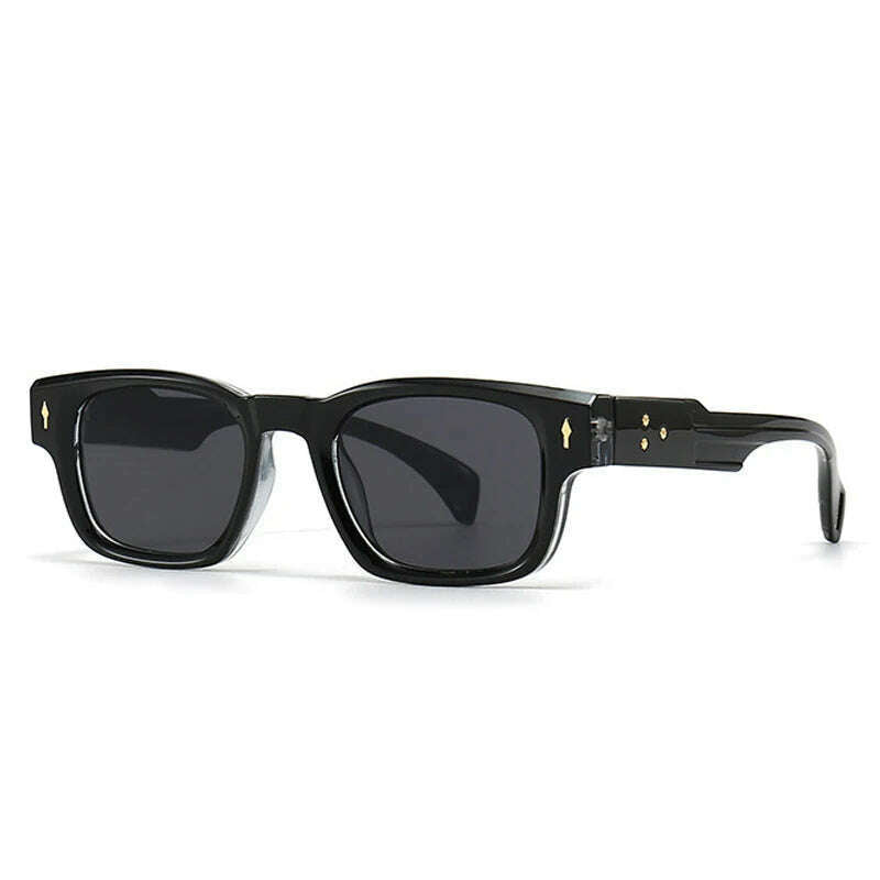 KIMLUD, SO&EI Retro Square Sunglasses Women Fashion Brand Designer Gradient Shades UV400 Men Trending Rivets Punk Sun Glasses, Black gray / As the picture, KIMLUD APPAREL - Womens Clothes
