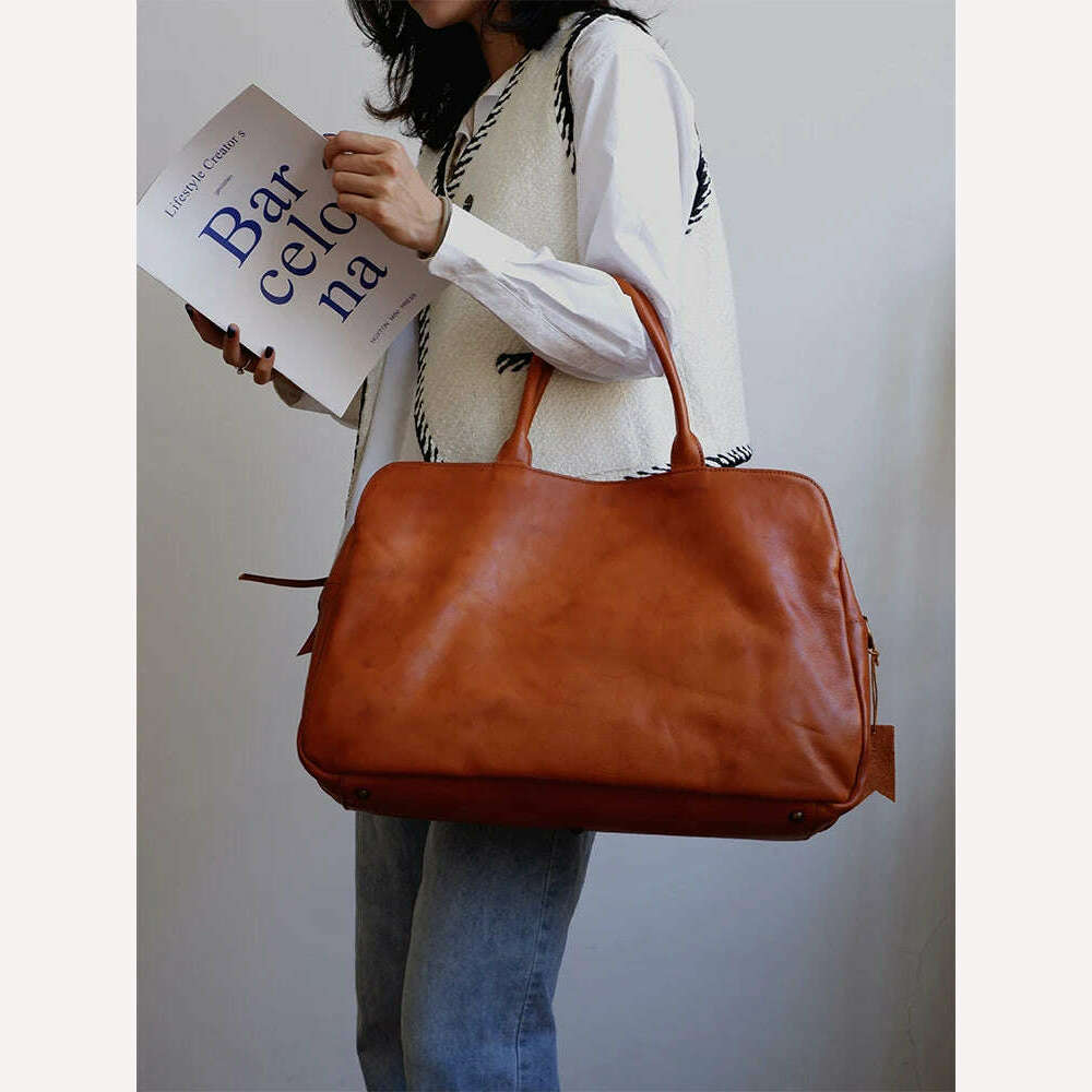 KIMLUD, Soft Genuine Leather Shoulder Bag For Men And Women Handbag Big Female Laptop Commuter Portable Travel Bag Business Luggage Bags, brown, KIMLUD Women's Clothes