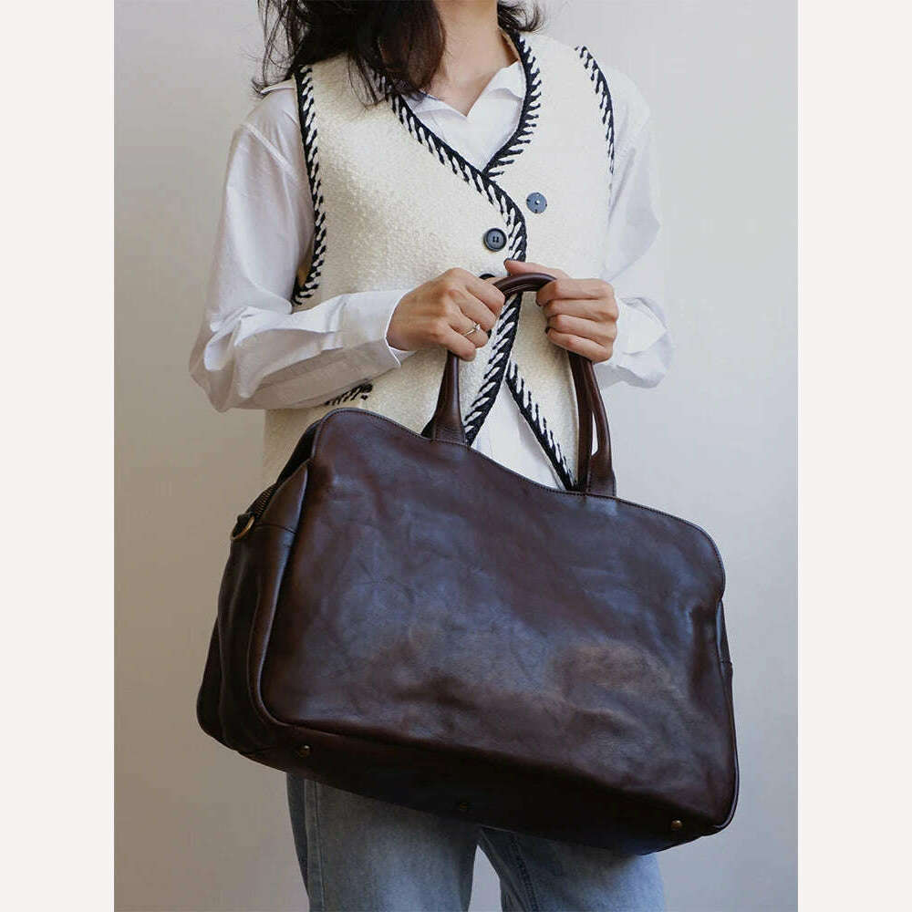 KIMLUD, Soft Genuine Leather Shoulder Bag For Men And Women Handbag Big Female Laptop Commuter Portable Travel Bag Business Luggage Bags, Coffee, KIMLUD Women's Clothes