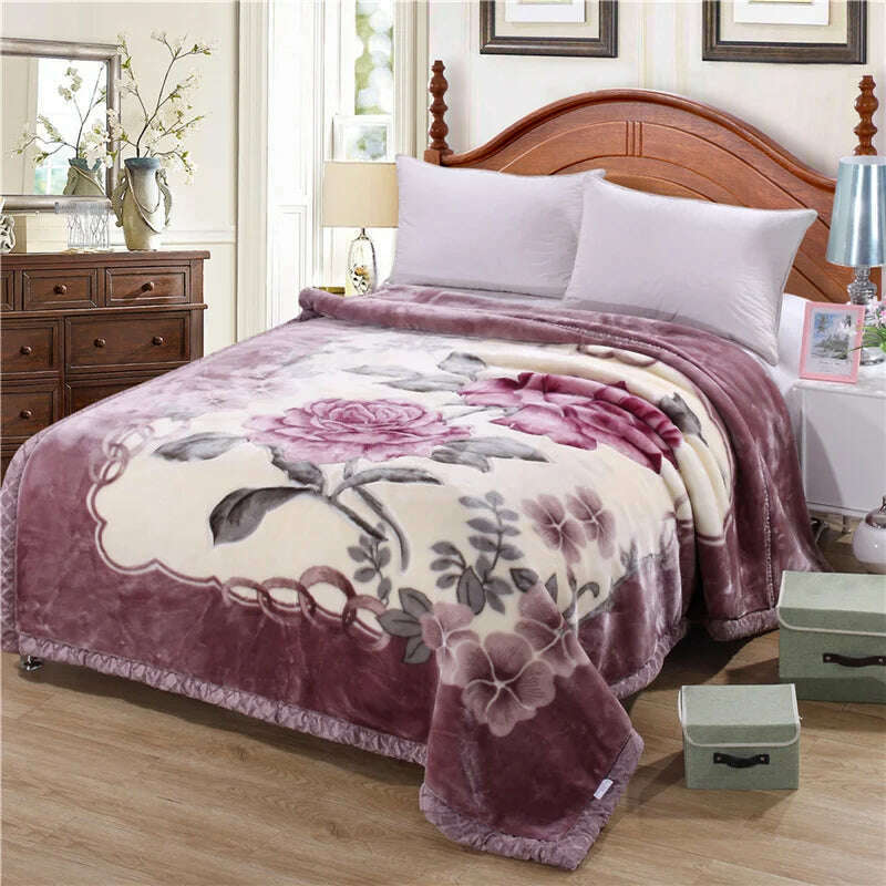 KIMLUD, Soft Winter Quilt Blanket For Bed Printed Mink Throw Twin Full Queen Size Single Double Bed Fluffy Warm Fat Thick Blankets, KIMLUD Womens Clothes