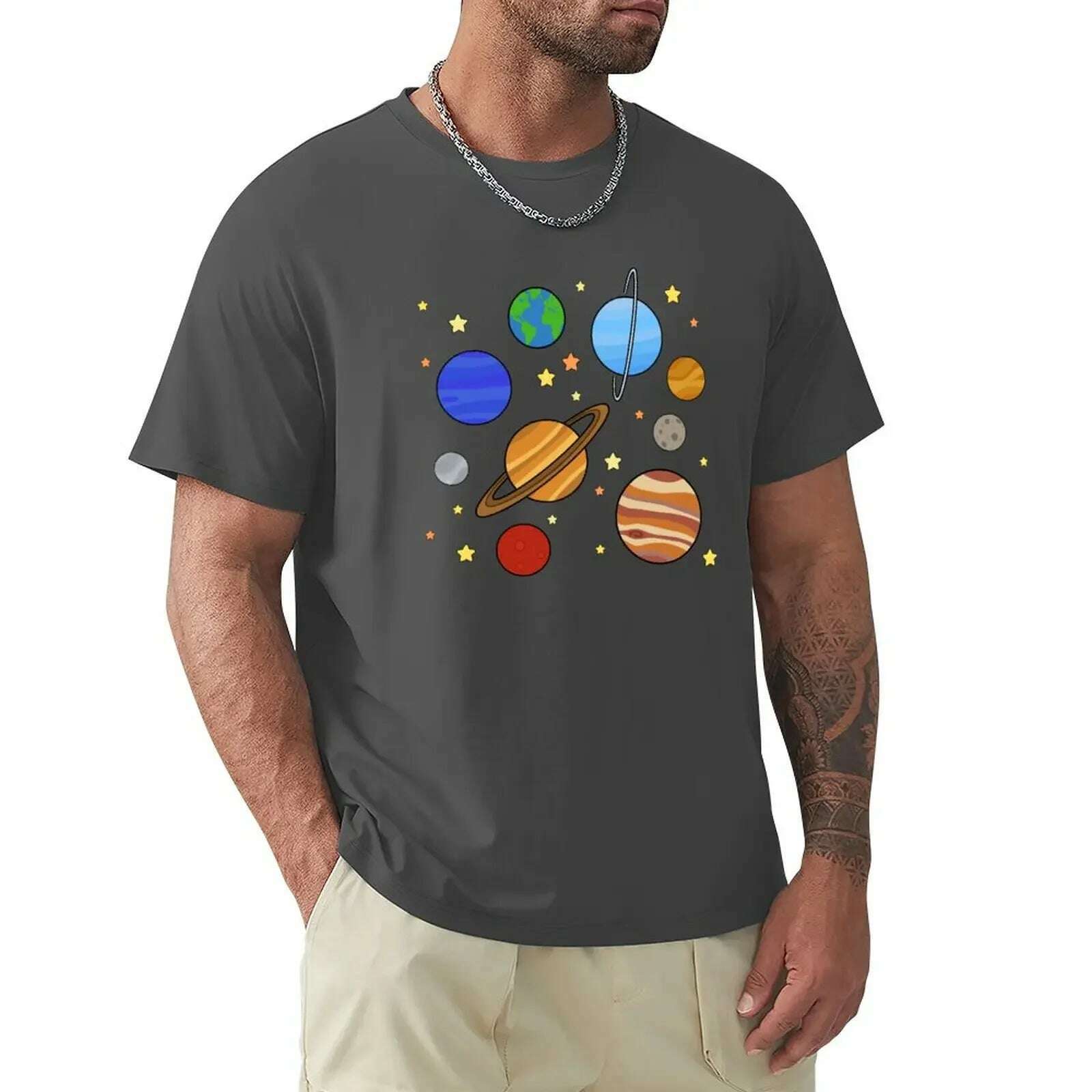 KIMLUD, Solar System T-Shirt blacks graphics boys animal print tshirts for men, Dark Gray / 6XL, KIMLUD Womens Clothes