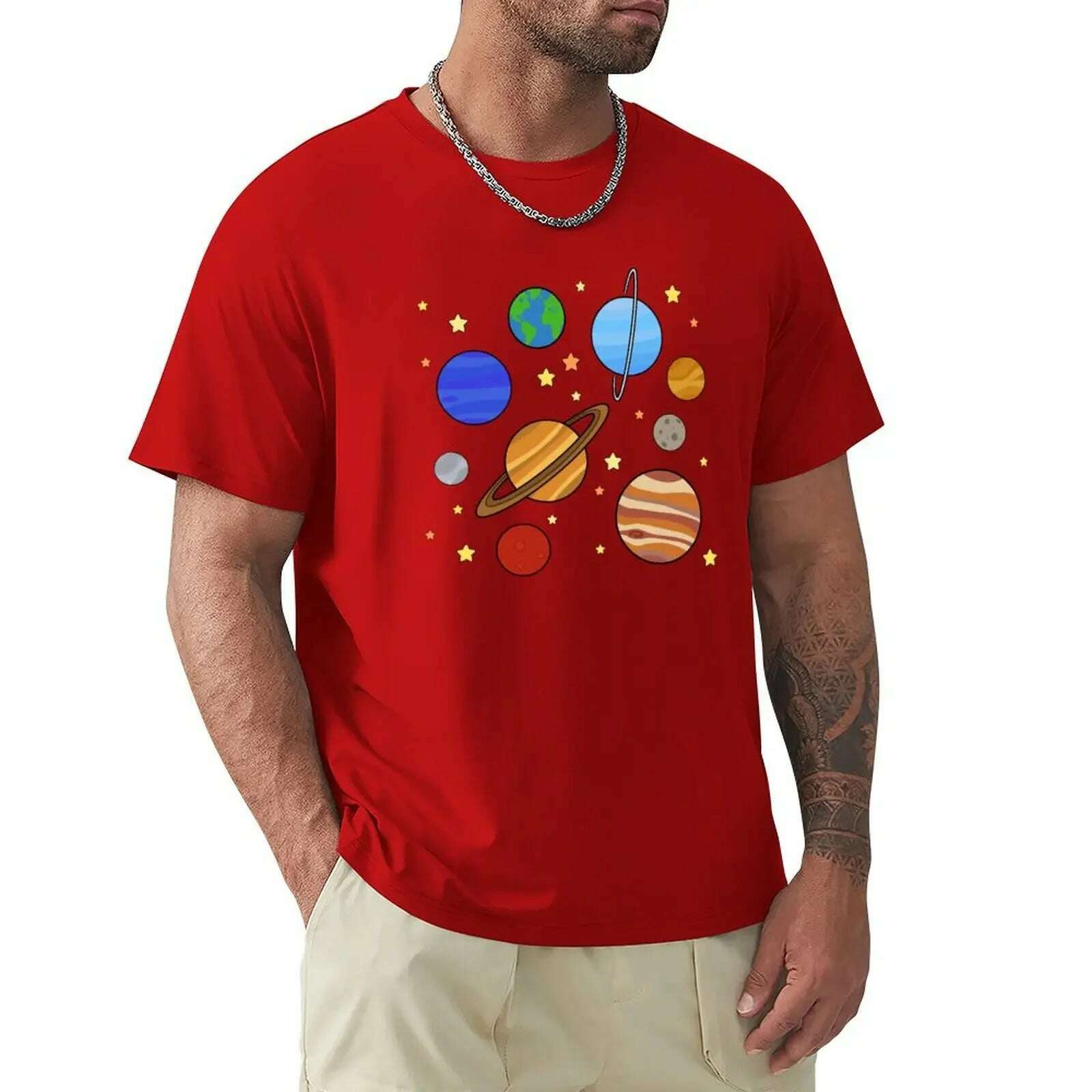 KIMLUD, Solar System T-Shirt blacks graphics boys animal print tshirts for men, Red / XXL, KIMLUD Womens Clothes