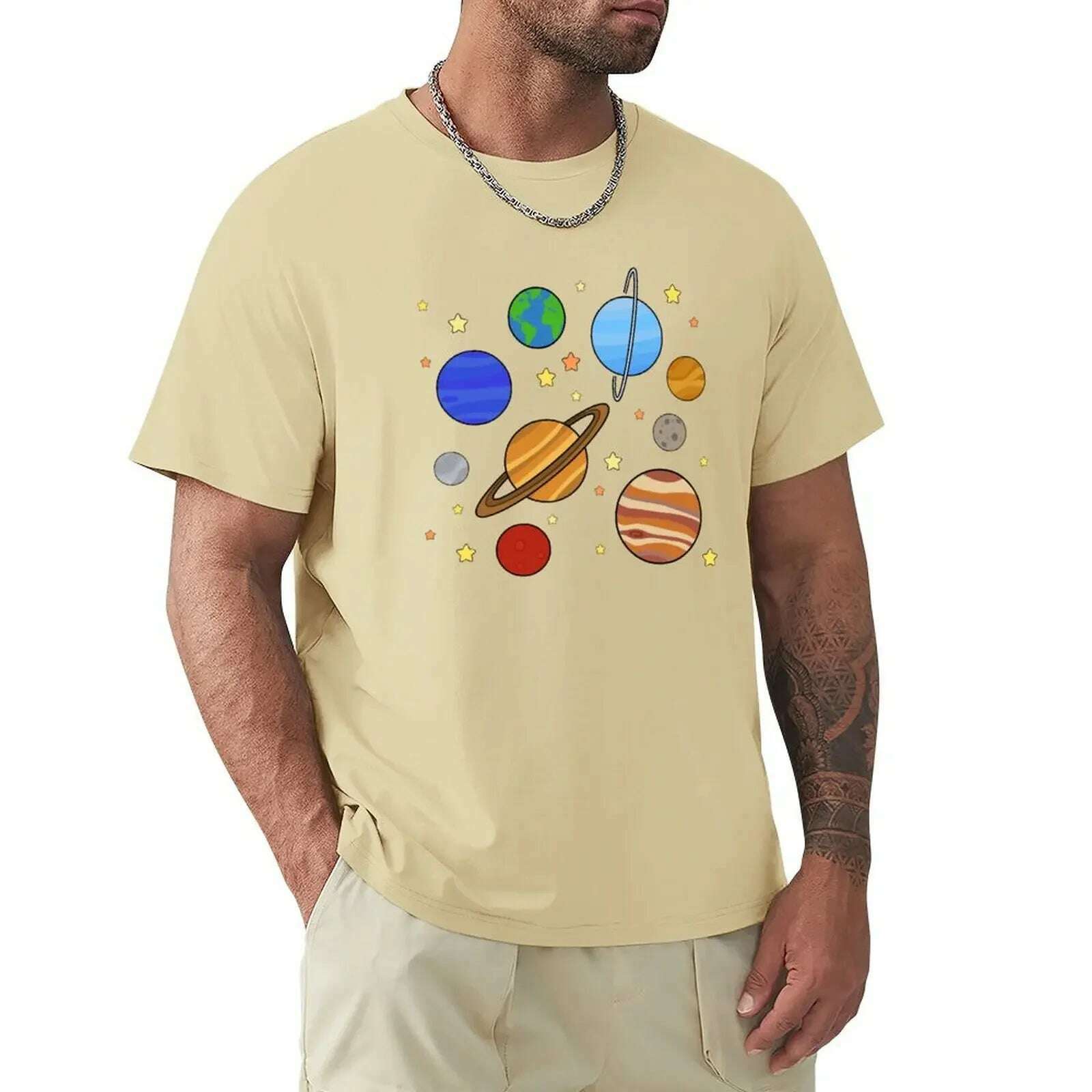 KIMLUD, Solar System T-Shirt blacks graphics boys animal print tshirts for men, Sand Colour / 5XL, KIMLUD Womens Clothes