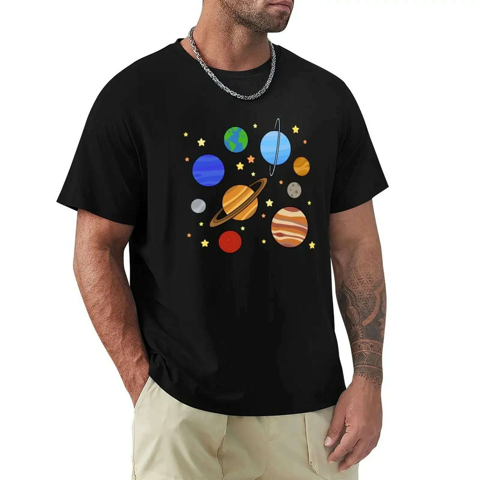 KIMLUD, Solar System T-Shirt blacks graphics boys animal print tshirts for men, Black / 6XL, KIMLUD Womens Clothes