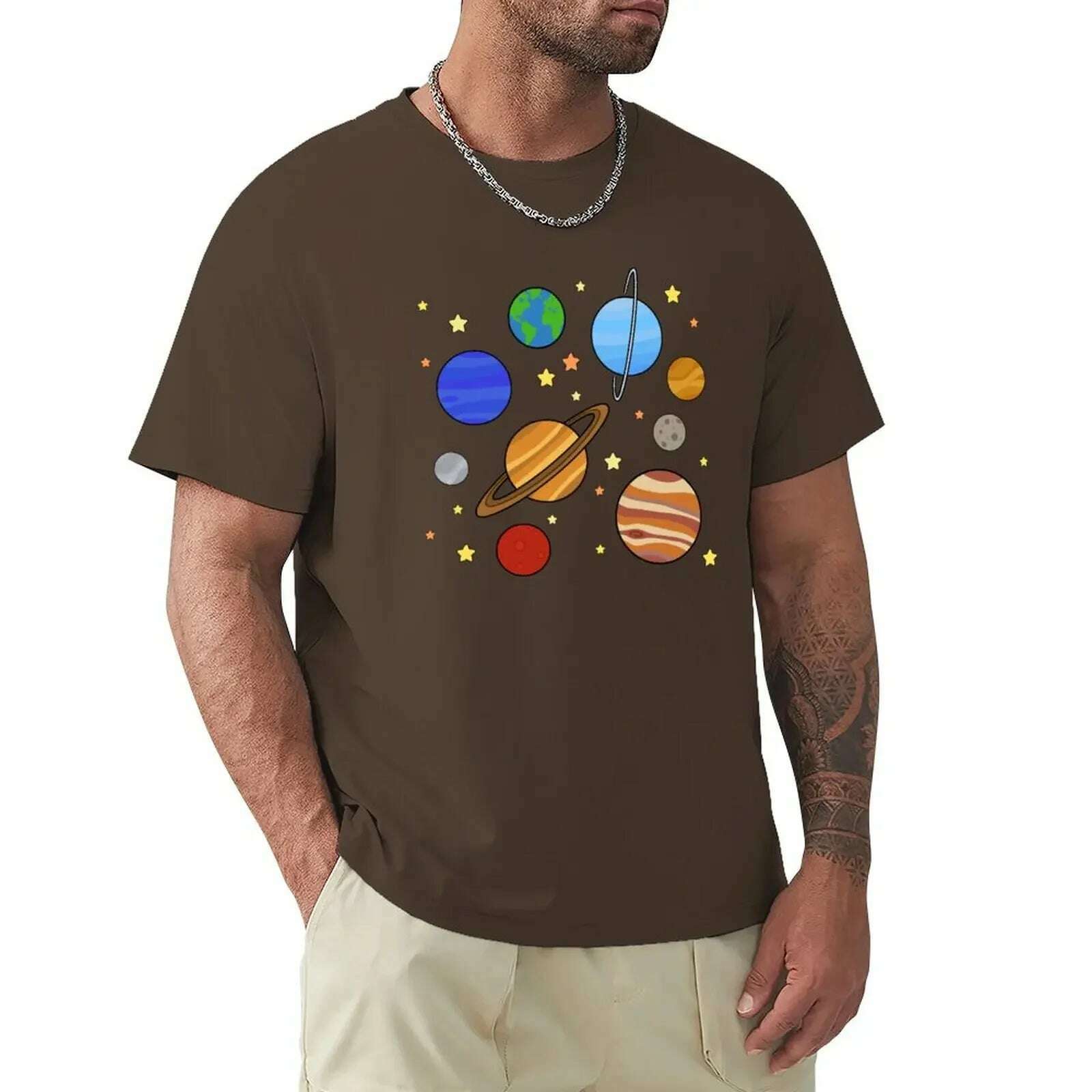 KIMLUD, Solar System T-Shirt blacks graphics boys animal print tshirts for men, Dark Coffee / 5XL, KIMLUD Womens Clothes