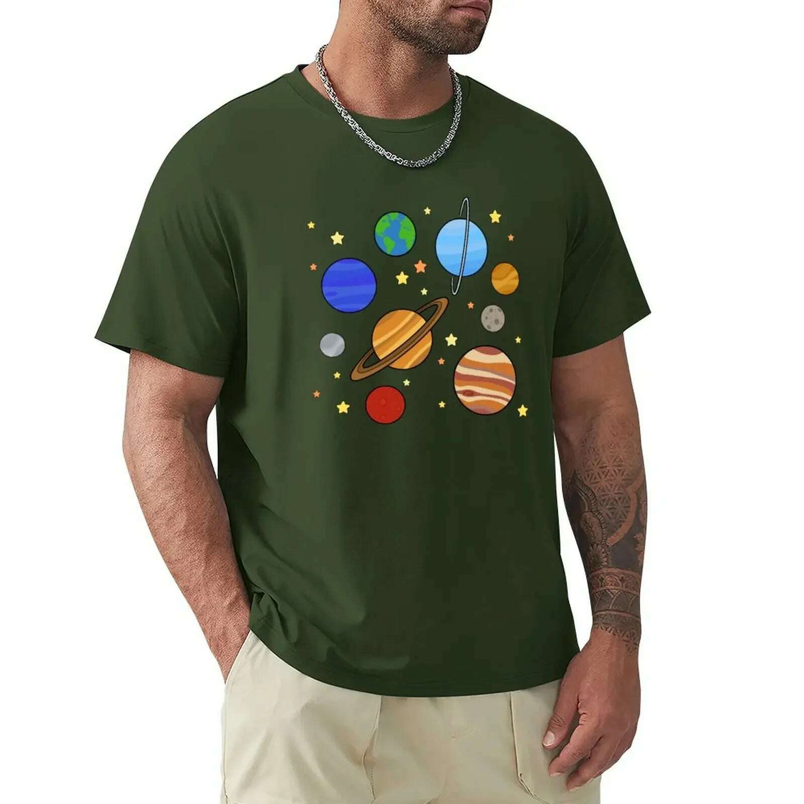 KIMLUD, Solar System T-Shirt blacks graphics boys animal print tshirts for men, Army Green / 5XL, KIMLUD Womens Clothes