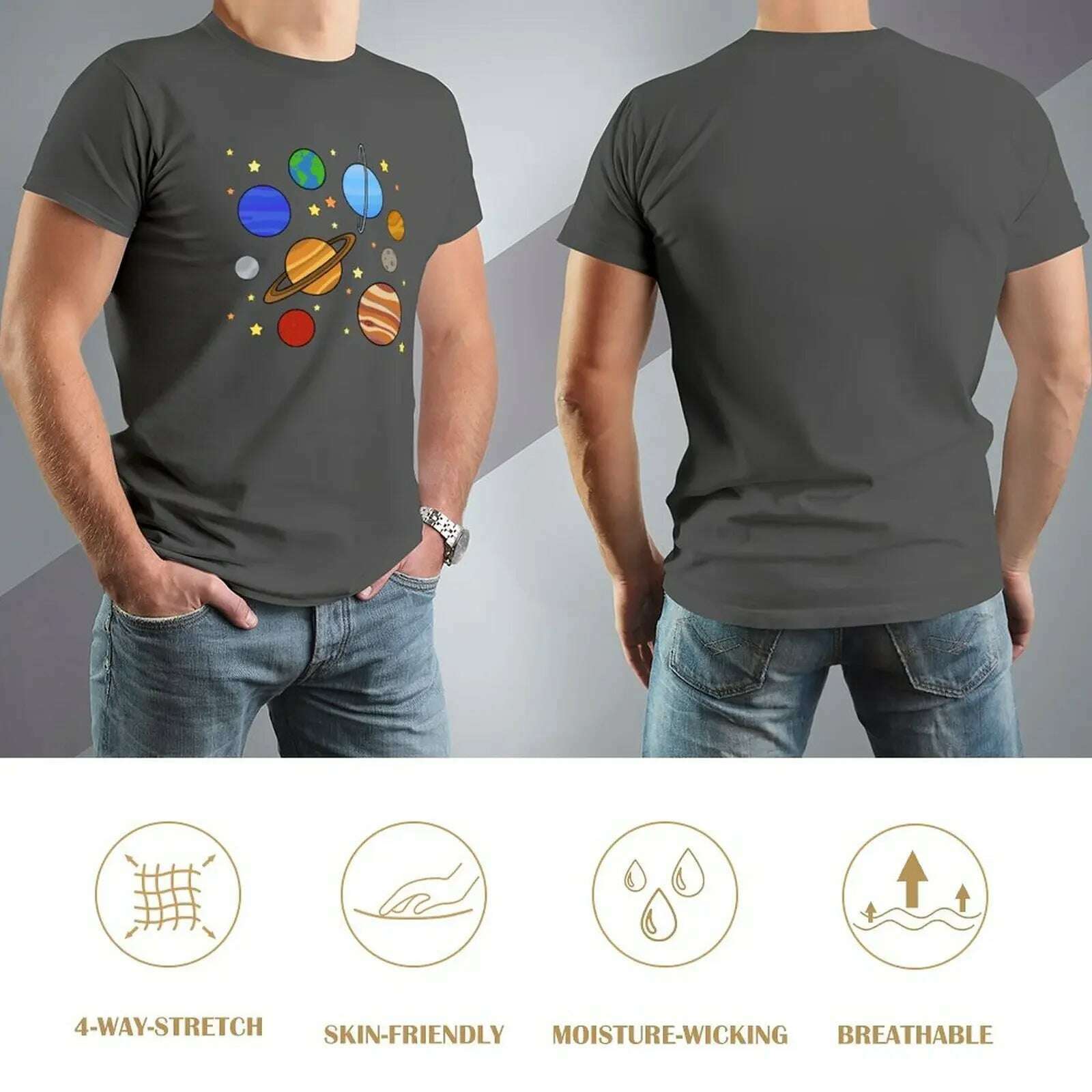 Solar System T-Shirt blacks graphics boys animal print tshirts for men - KIMLUD
