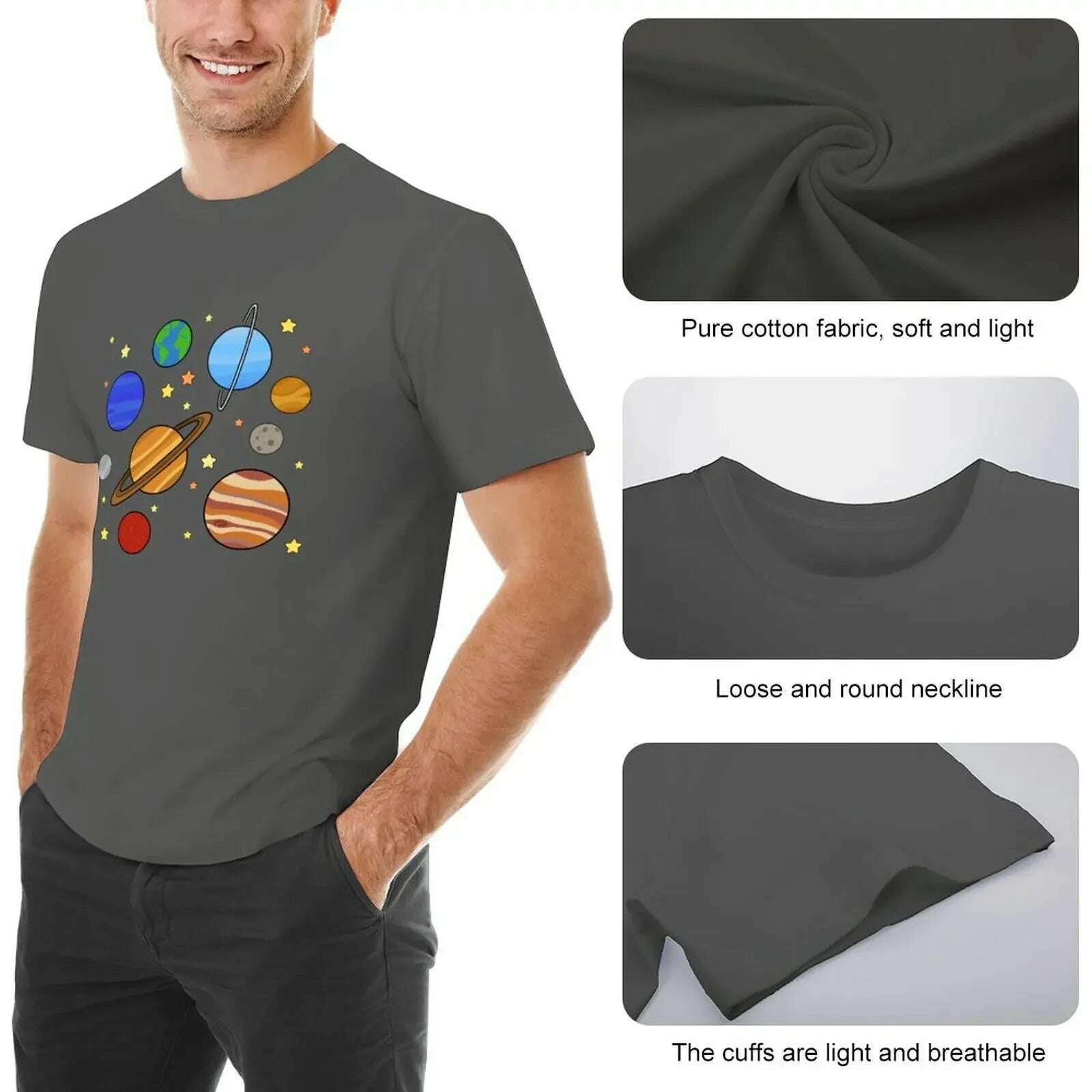 Solar System T-Shirt blacks graphics boys animal print tshirts for men - KIMLUD
