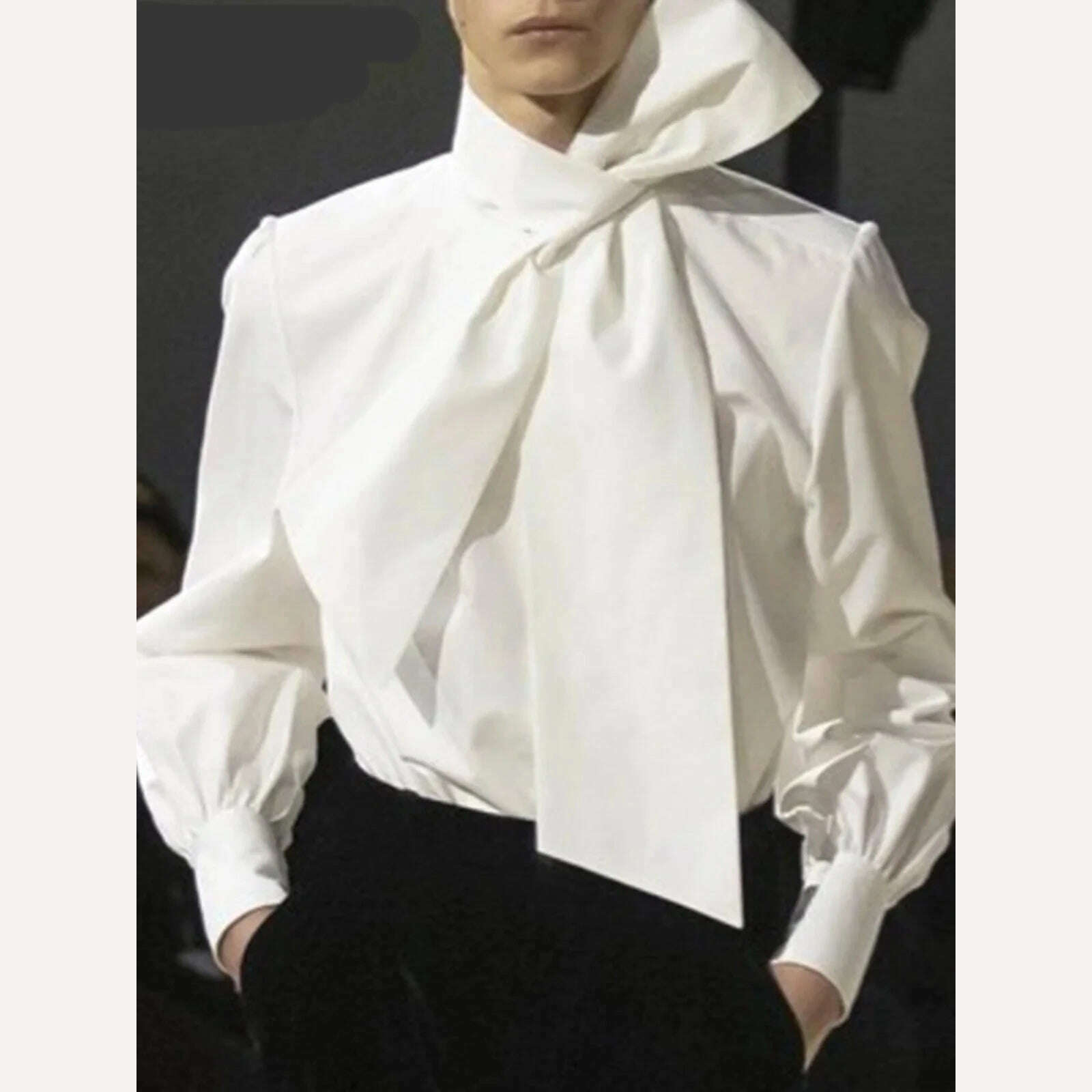 KIMLUD, Solid Color Fashion Shirts Scarf Collar Loose Comfort Shirt Women Spring 2024 New Women Elegant Temperament Long Sleeve Tops, KIMLUD Womens Clothes