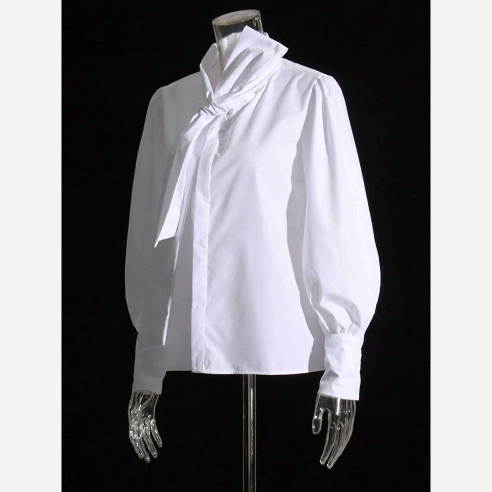 KIMLUD, Solid Color Fashion Shirts Scarf Collar Loose Comfort Shirt Women Spring 2024 New Women Elegant Temperament Long Sleeve Tops, KIMLUD Womens Clothes