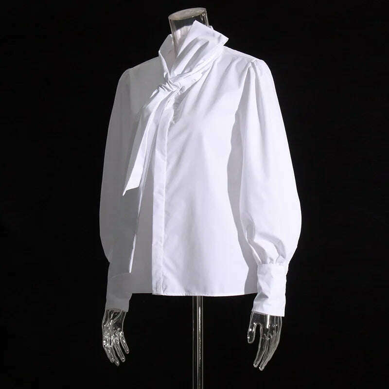 KIMLUD, Solid Color Fashion Shirts Scarf Collar Loose Comfort Shirt Women Spring 2024 New Women Elegant Temperament Long Sleeve Tops, white / M, KIMLUD APPAREL - Womens Clothes