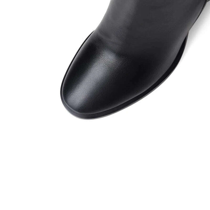 KIMLUD, Solid Color Round Toe Thick Heels Side Zipper Women Ankle Boots Square Buckle Decoration Super High Heels Office Lady Short Boot, KIMLUD Womens Clothes