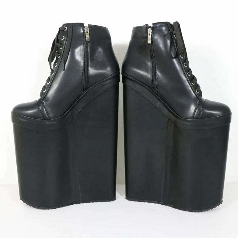 KIMLUD, Sorbern 30Cm High Heel Wedge Boots Women 20Cm Platform Lace Up Drag Queen Fetish Shoes Unisex Short Booties Size 33-48, KIMLUD Women's Clothes