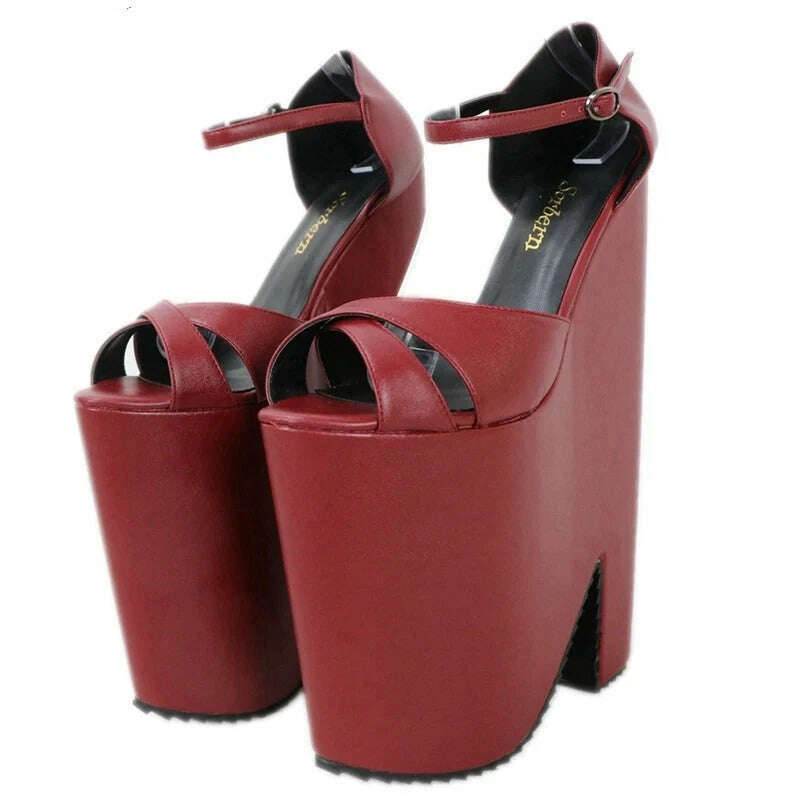 KIMLUD, Sorbern Holo Hexagon Block Heels Women Sandals High Heel Slingbacks Cross Straps Made-To-Order Ankle Strap Summer Style Shoes, wine red / 34, KIMLUD Womens Clothes